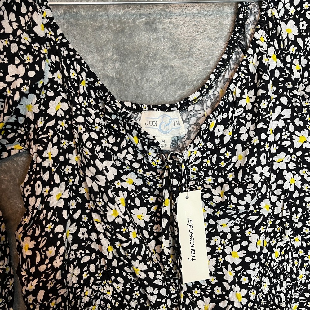 Women Ditzy Floral Boho Cottage Peasant Bloomcore Cropped Smocked Top M NWT